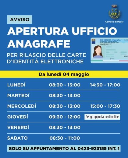 Nuovi orari per il rilascio della Carta d'Identità Elettronica (CIE)