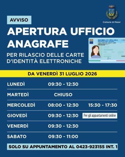 Nuovi orari per il rilascio della Carta d'Identità Elettronica (CIE)